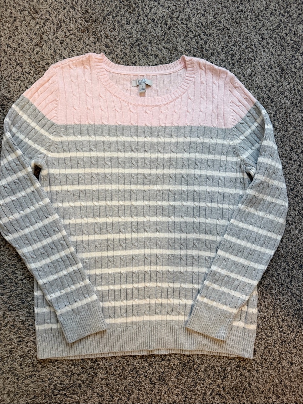 Croft & Barrow 
Cable-Knit Crewneck Sweater - Pink & Gray Stripes